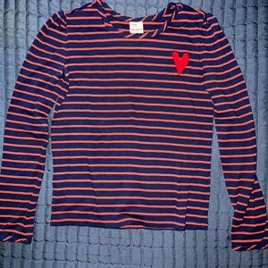 Hanna Andersson 140cm size 10 girls long sleeve striped tshirt. Navy and red.